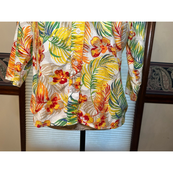 Breckenridge Petite Large Tropical Blouse 3/4 Sleeves Button Down - Picture 6 of 14